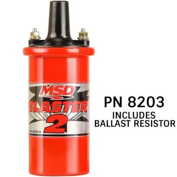MSD High Performance Ignition Coil, Blaster 2 Series, Black, w/Ballast & Hardware, (8203)