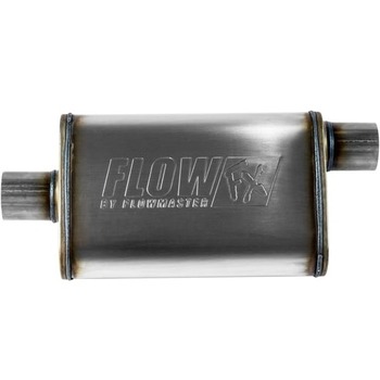 Holley FlowMaster, FlowFX Muffler, 2.5" Offset Inlet, 2.5" Center Out, Stainless Steel - Moderate Sound, (71226)
